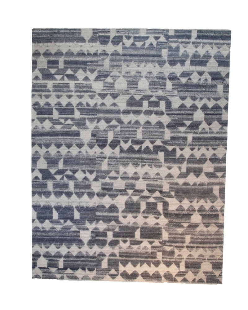 Geometric Block Rug – Blue / Cream